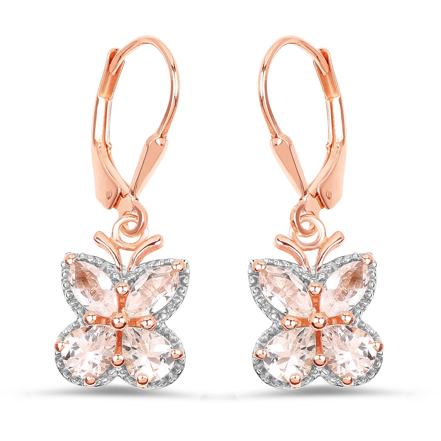 18K Rose Gold Plated 1.88 Carat Genuine Morganite .925 Sterling Silver Earrings
