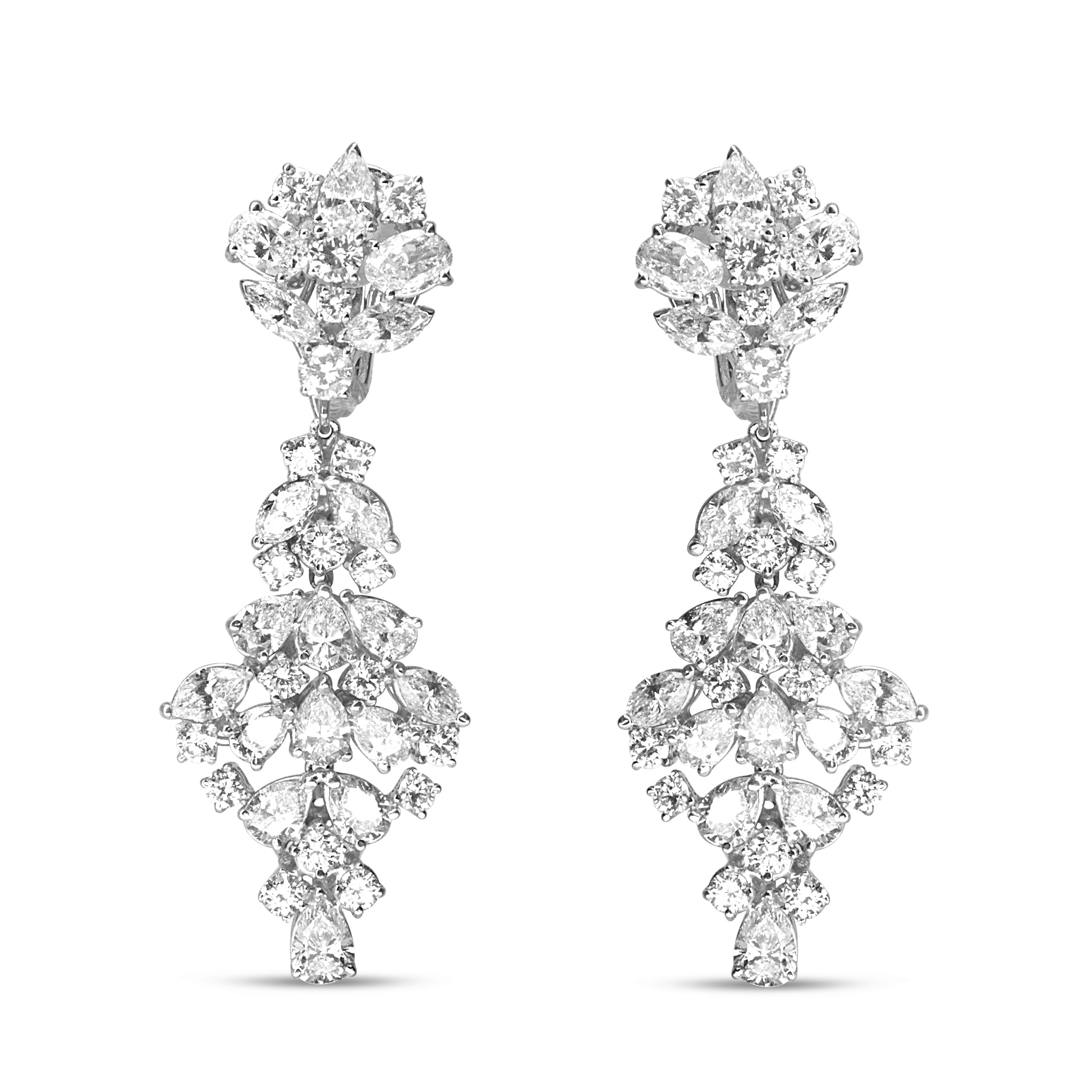 18K White Gold 9 1/2 Cttw Diamond Cluster Drop Dangle Clip-On Earrings (F-G Color, VS1-VS2 Clarity)