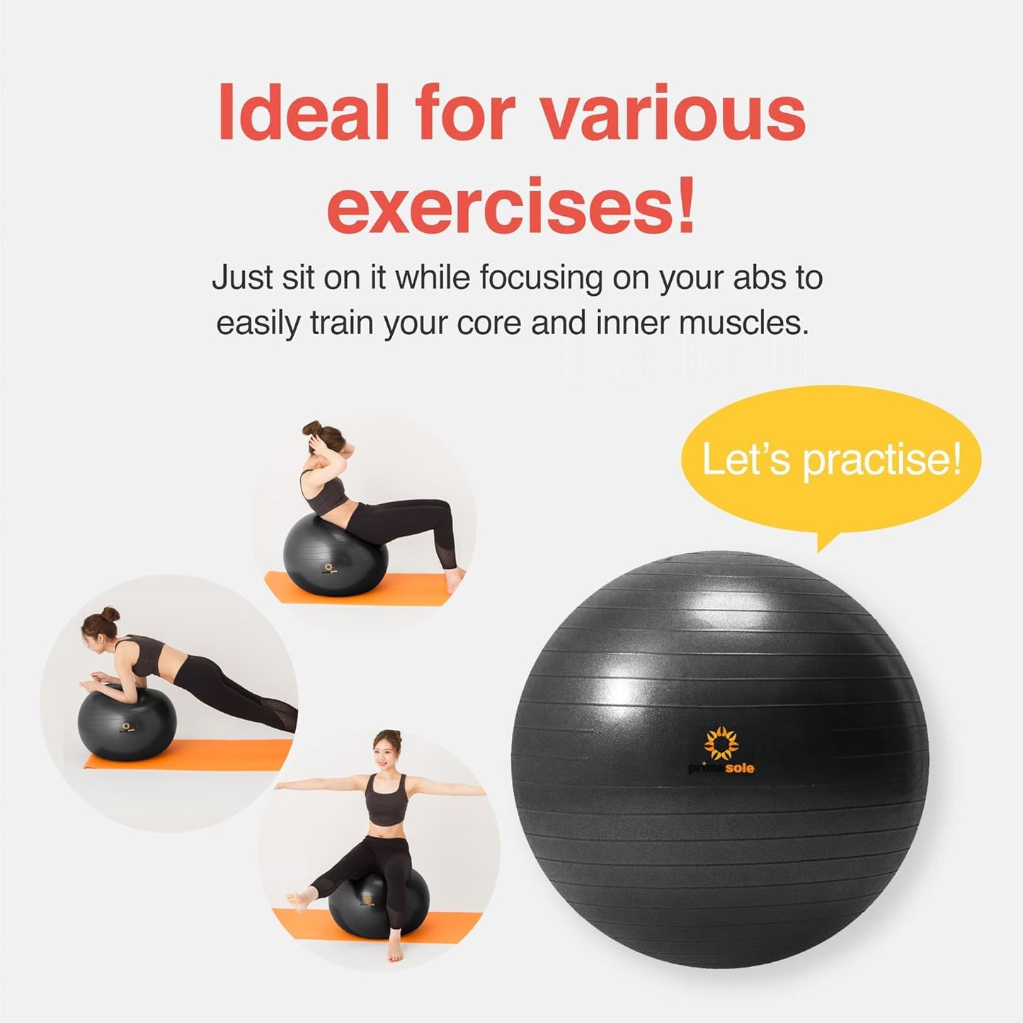 Exercise Ball for Balance Stability Fitness Workout Yoga Pilates at Home Office & Gym Birthing Ball for Pregnancy, Office Ball Chair