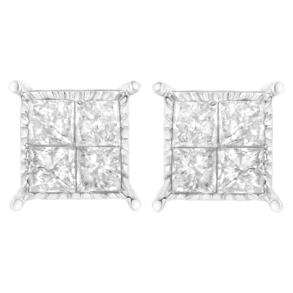 Sterling Silver 3/4 cttw Composite Diamond Stud Earrings (I-J, I2-I3)