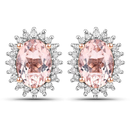 1.61 Carat Genuine Morganite and White Diamond 14K Rose Gold Earrings