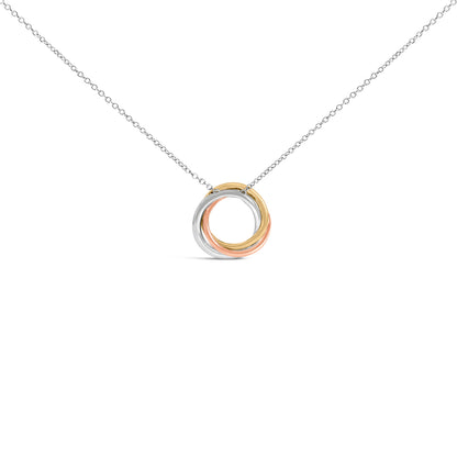 Tri Tone Sterling Silver 1/5 Cttw Diamond Interlocking Circle Pendant Necklace