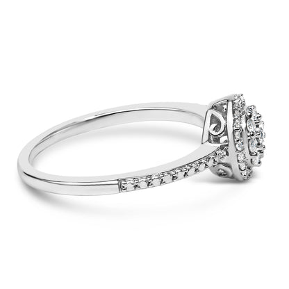 Sterling Silver 1/5 Cttw Diamond Round Motif Halo Ring