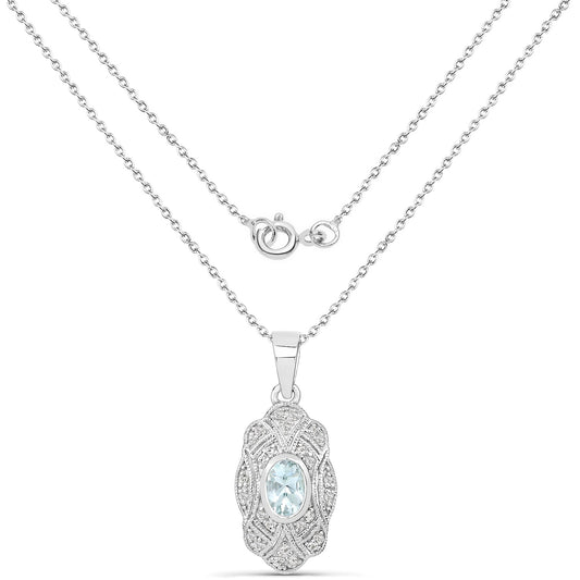 0.48 Carat Genuine Aquamarine and White Topaz .925 Sterling Silver Pendant