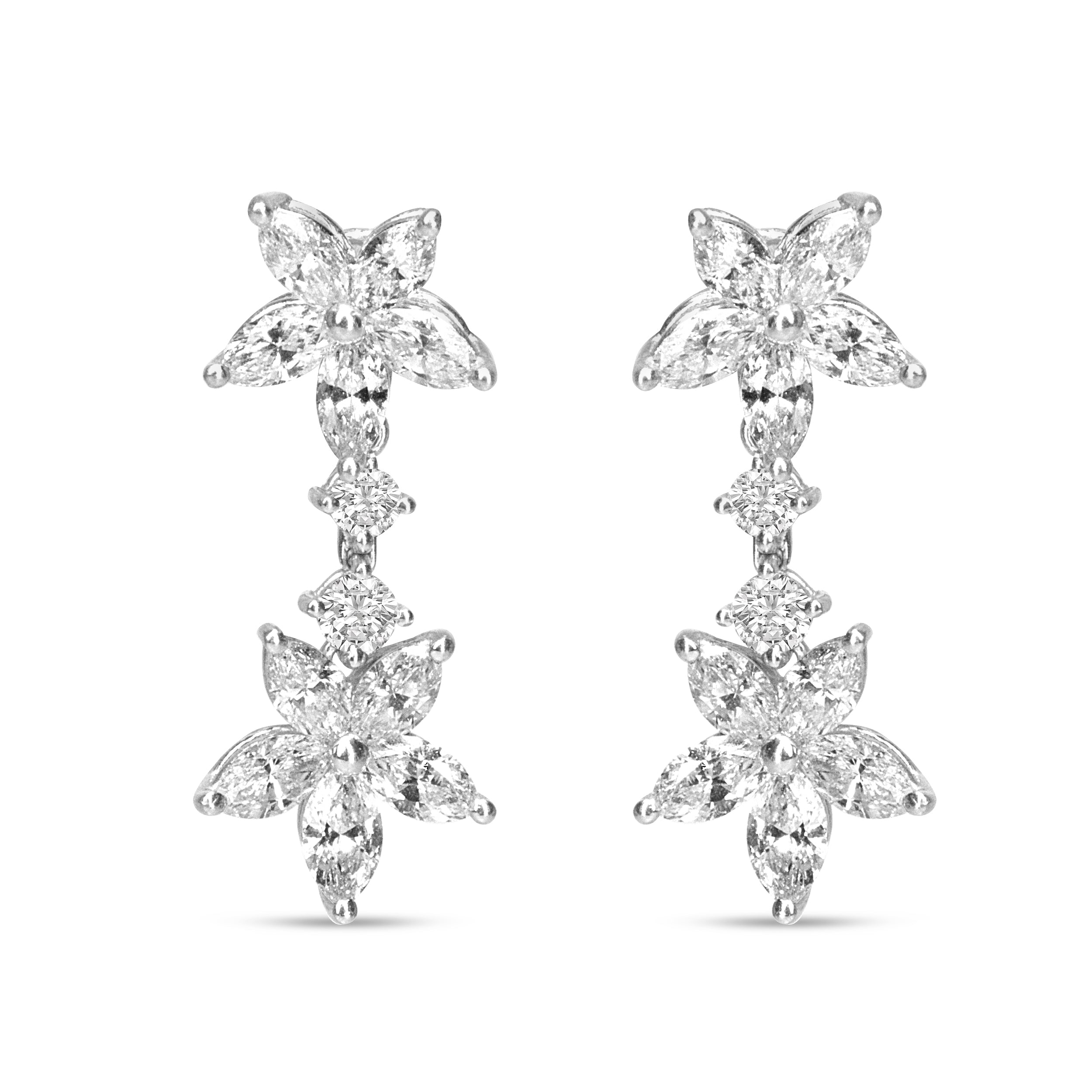 18k White Gold 6.0 Cttw Marquise Diamond Floral Dangle Drop Earrings (E-F Color, VS1-VS2 Clarity)