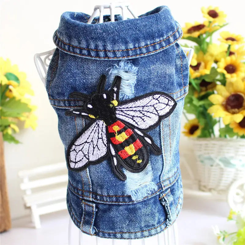 Designer Dog Clothes Small Dog Denim Jacket Coat Cat Costume Puppy Jeans Vest Spring Clothing