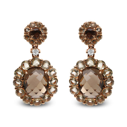 18K Rose Gold Diamond Accent and  Lemon and Oval Smoky Color Quartz Gemstone Dangle Drop Earring (G-H Color, SI1-SI2 Clarity)