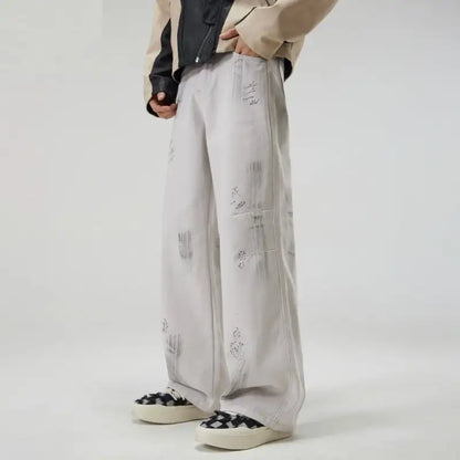 American Street Hip Hop Tie-dyed Washed Jeans Men