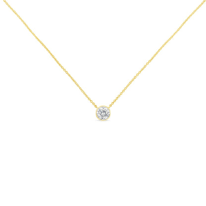 10K Yellow Gold 1/2 Carat Round Brilliant-Cut Diamond Modern Bezel-Set Solitaire 16"-18" Pendant Necklace (H-I Color, SI2-I1 Clarity)