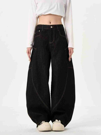 Black Jeans With Wide Legs For Men And Women