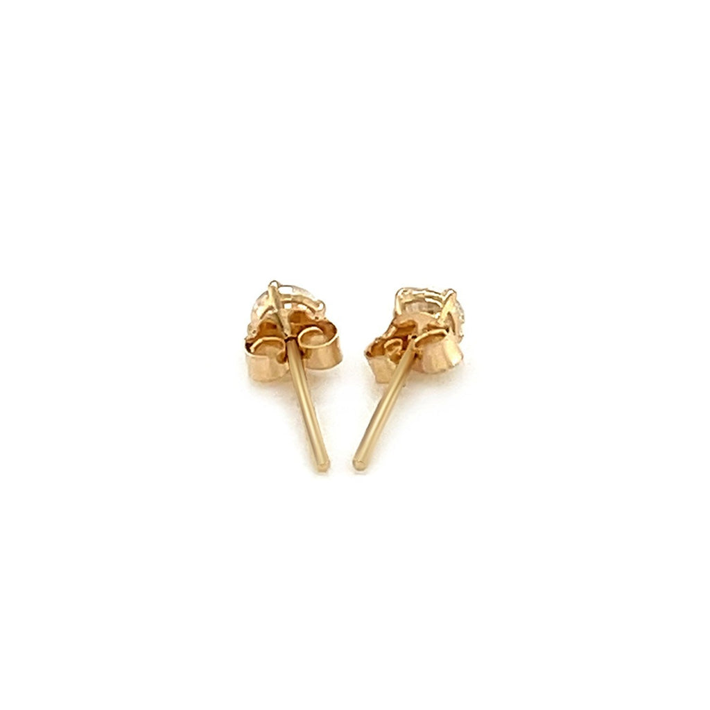 14k Yellow Gold Stud Earrings with White Hue Faceted Cubic Zirconia