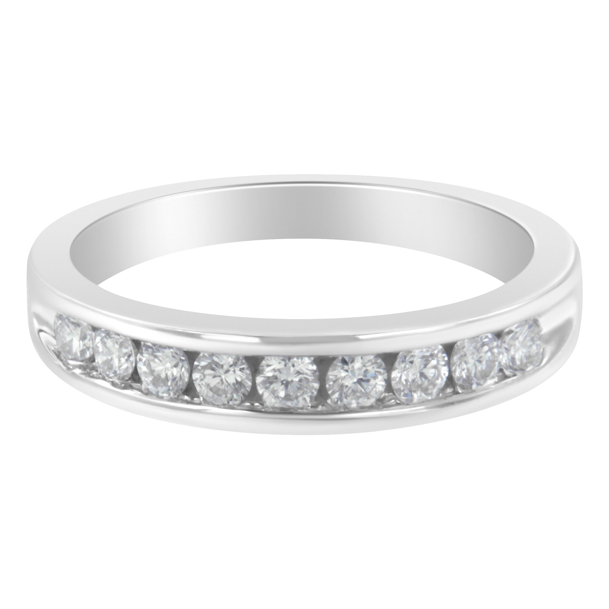 18K White Gold Round Diamond 1/2 Cttw Channel Band Ring