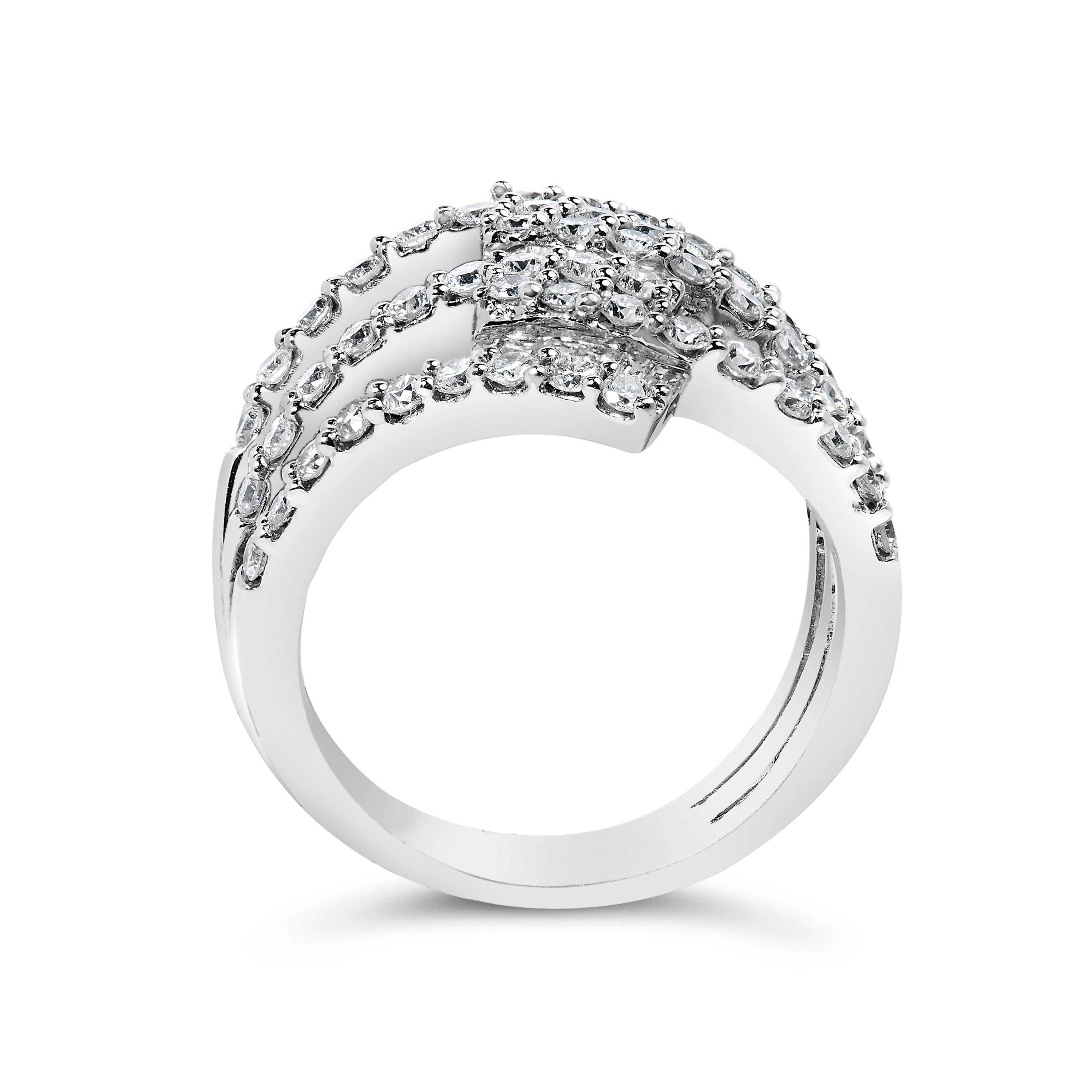 18K White Gold 1 3/4 Cttw Diamond Multi Crossover and Split Shank Cocktail Ring