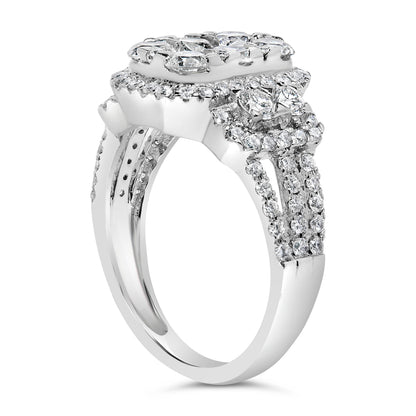 14K White Gold 2 1/4 Cttw Diamond Cocktail Cluster Ring (G-H Color, SI2-I1 Clarity) - Size 7