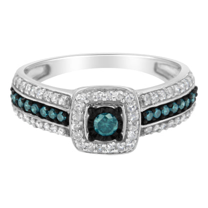 .925 Sterling Silver Treated Blue Miracle-Set Diamond Engagement Ring (1/2 Cttw, J-K Color, I1-I2 Clarity) - Size 6