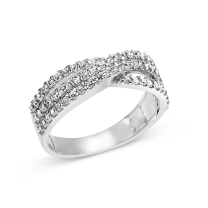 10K White Gold 3/4 Cttw Princess Natural Diamond Split Shank and Weave Band Ring (H-I Color, SI1-SI2 Clarity) - Ring Size 7