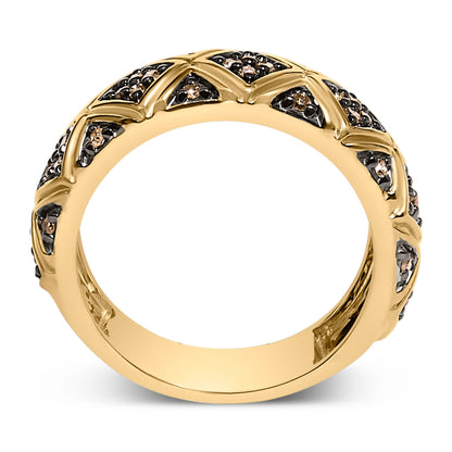 10K Yellow Gold Plated .925 Sterling Silver 3/8 Cttw Champagne Diamond Geometric Style Band Ring - Size 7