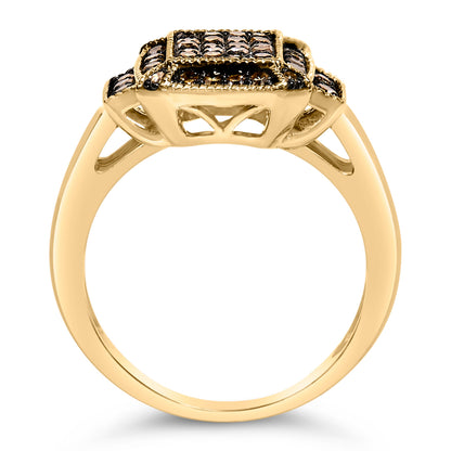 10K Yellow Gold Plated .925 Sterling Silver 1/2 Cttw Champagne Diamond Step Up Ring - Size 7