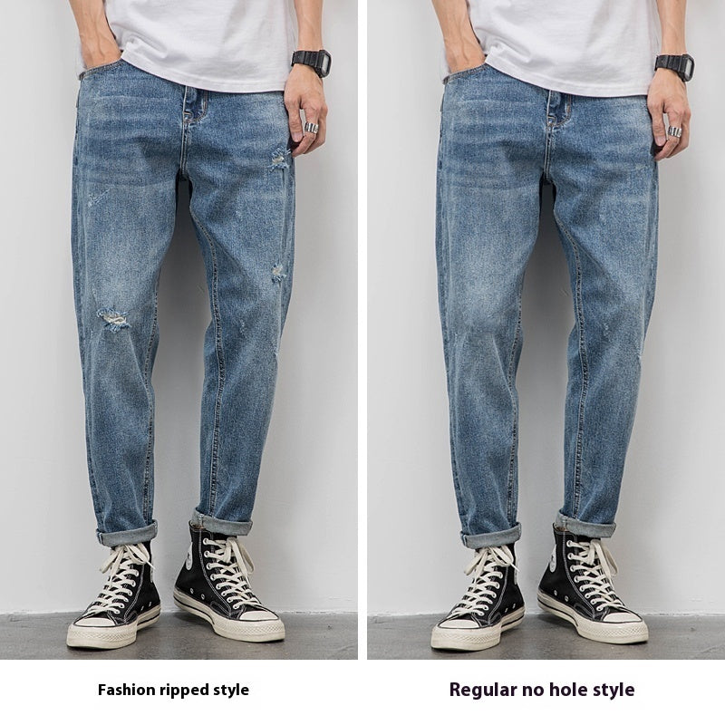 Light-colored Jeans Men's Loose Straight Ripped Leisure Tapered Stretch