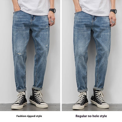 Light-colored Jeans Men's Loose Straight Ripped Leisure Tapered Stretch