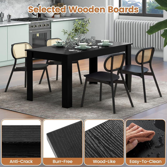 Dining Table for 6, Wood Rectangular Table, 63" L X 31.5" W X 30" H Large Farmhouse Center Table, Home Furniture Kitchen Table, Modern Dining Room Table, Supporting for 330LBS, Black