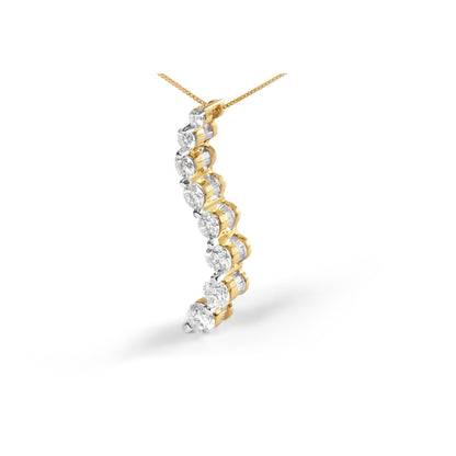 AGS Certified 14k Yellow Gold 3.0 Cttw Baguette and Brilliant Round-Cut Diamond Journey 18" Pendant Necklace (G-H Color, I1-I2 Clarity)