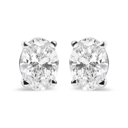 14K White Gold 2.0 Cttw Prong Set Lab Grown Oval Diamond Solitaire Stud Earring (F-G Color, VS1-VS2 Clarity)