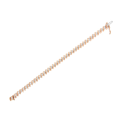 14KT Rose Gold Plated Sterling Silver Diamond S Link Tennis Bracelet (2 cttw, J-K Color, I1-I2 Clarity) - Size 7.5"