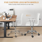 Home Office Desk Chair with Armrest and Wheels, Modern PU Leather Mid-Back Office Task Chair, Height Adjustable Swivel Computer Chairs for Home Office, White