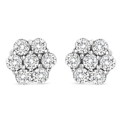 14K White Gold 1/2 cttw Round-Cut Diamond Floral Stud Earrings (I-J Color, SI2-I1 Clarity)