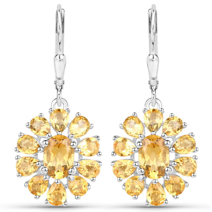 12.24 Carat Genuine Citrine and White Topaz .925 Sterling Silver 3 Piece Jewelry Set (Ring, Earrings, and Pendant w/ Chain)