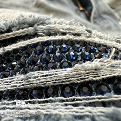 Handmade Splash-ink Blue Diamond Ripped Jeans