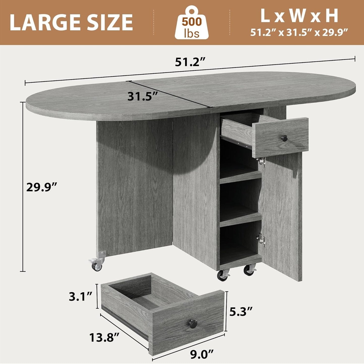 Grey Multipurpose Collapsible Dining Table For Four