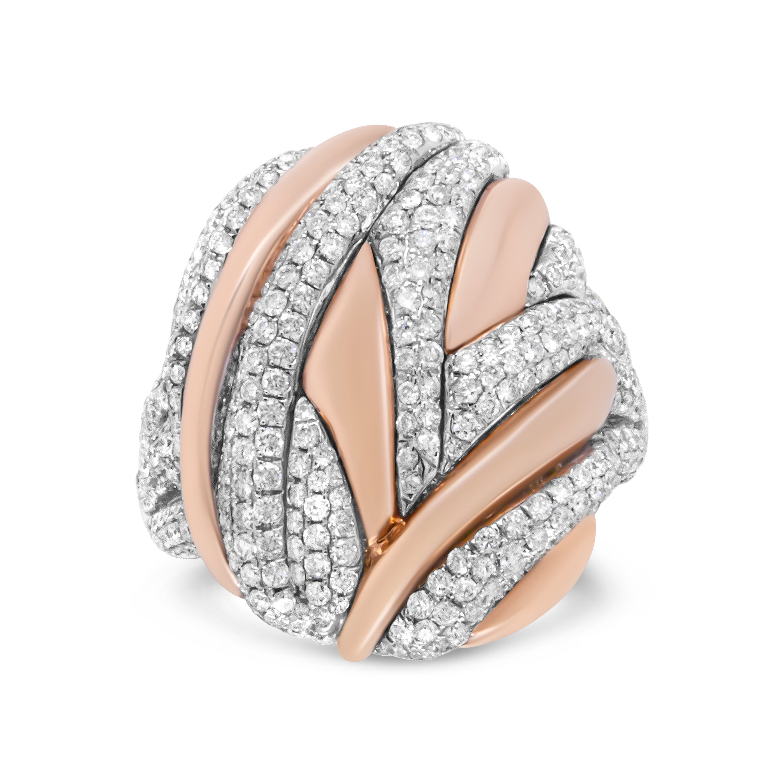 18K Rose and White Gold 1 7/8 Cttw Diamond and Gold Textured Dome Cocktail Ring (F-G Color, VS1-VS2 Clarity) - Size 6.5