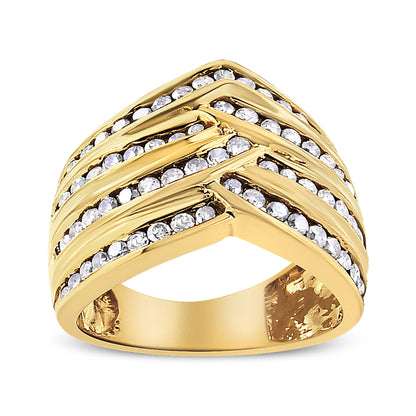 10K Yellow Gold Plated .925 Sterling Silver 1 1/2 Cttw Diamond Channel Band (Champagne Color, I2-I3 Clarity) Ring Size 7