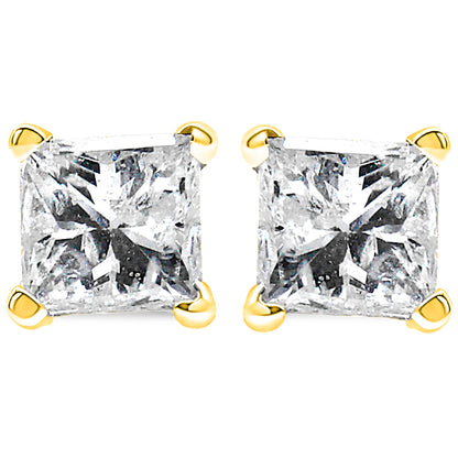 IGI Certified 14K Yellow Gold 1/4 Cttw Princess-Cut Diamond Solitaire Stud Earrings
