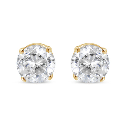 AGS Certified 14K Yellow Gold 1/2 Cttw 4 Prong Set Brilliant Round-Cut Solitaire Diamond Push Back Stud Earrings (O-P, Color, SI2-I1 Clarity)