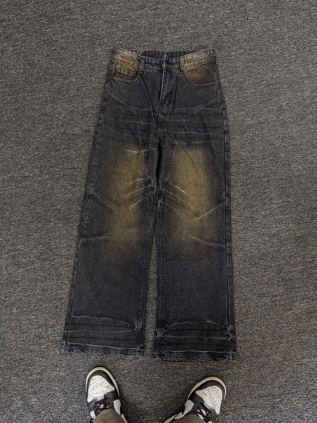 Niche Retro Washed Straight Deconstructed Jeans
