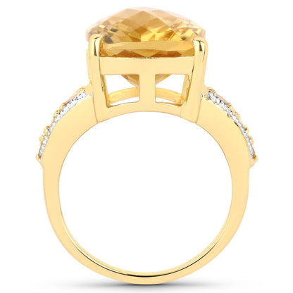 8.44 Carat Genuine Citrine and White Topaz .925 Sterling Silver Ring