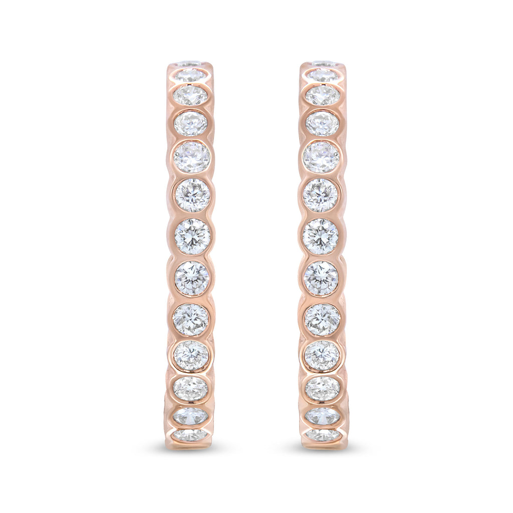 18K Rose Gold 1 Cttw Round Bezel-Set Diamond Hoop Earrings (F-G Color, VS1-VS2 Clarity)