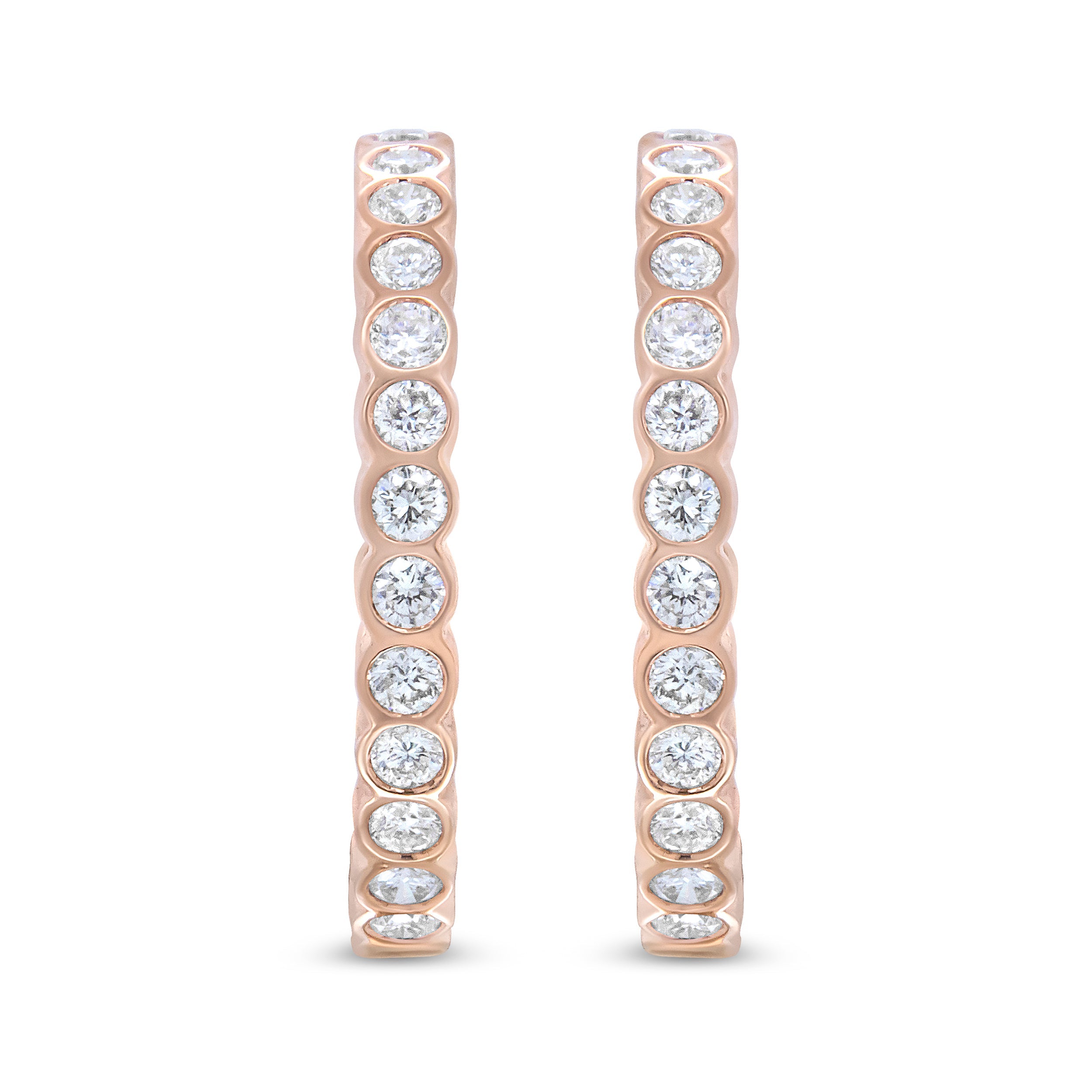 18K Rose Gold 1 Cttw Round Bezel-Set Diamond Hoop Earrings (F-G Color, VS1-VS2 Clarity)