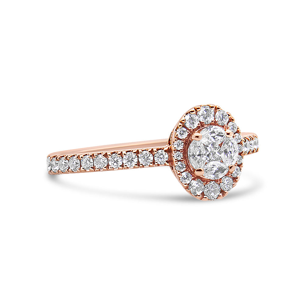 18K Rose Gold 1/2 Cttw Composite Marquise Composite Diamond Oval Shaped Halo Engagement Ring (F-G Color, VS1-VS2 Clarity) - Ring Size 7