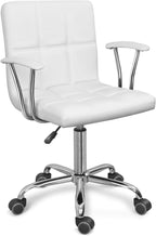 Home Office Desk Chair with Armrest and Wheels, Modern PU Leather Mid-Back Office Task Chair, Height Adjustable Swivel Computer Chairs for Home Office, White