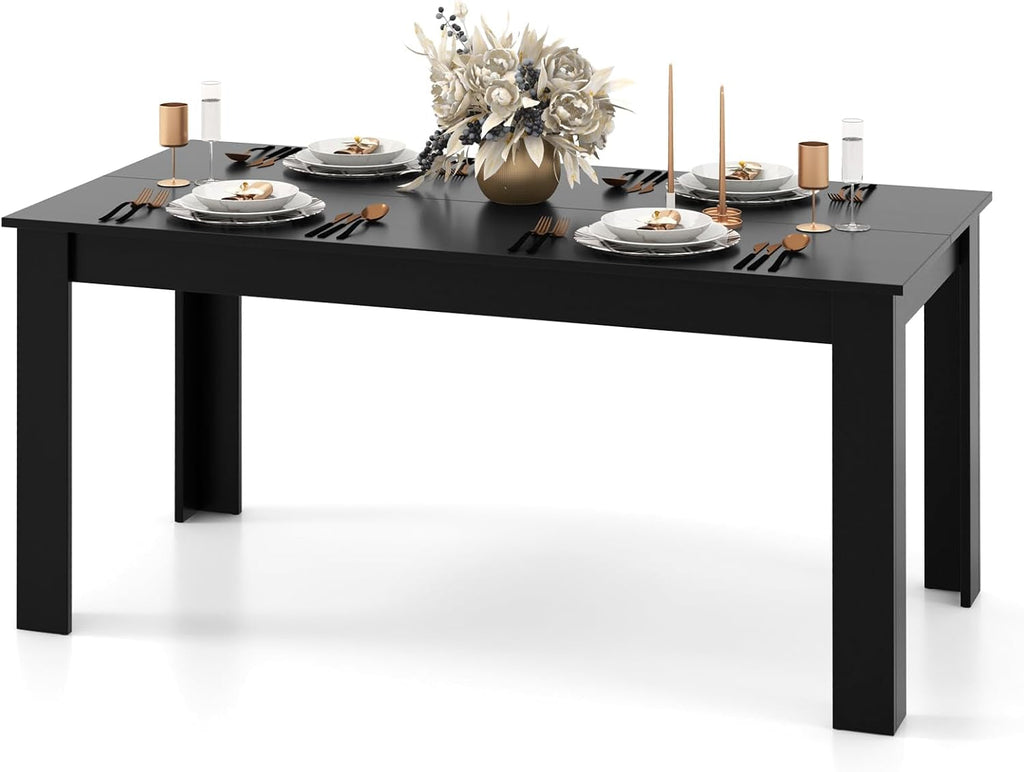 Dining Table for 6, Wood Rectangular Table, 63" L X 31.5" W X 30" H Large Farmhouse Center Table, Home Furniture Kitchen Table, Modern Dining Room Table, Supporting for 330LBS, Black
