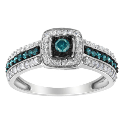 .925 Sterling Silver Treated Blue Miracle-Set Diamond Engagement Ring (1/2 Cttw, J-K Color, I1-I2 Clarity) - Size 6