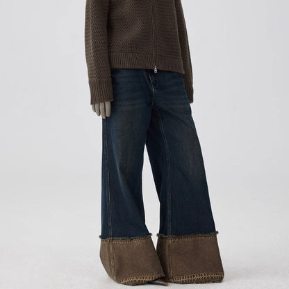 Brown Blue Nano Water Foot Washing Mouth Reverse Stitching Raw Hem Jeans