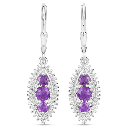 3.60 Carat Genuine Amethyst and White Topaz .925 Sterling Silver 3 Piece Jewelry Set (Ring, Earrings, and Pendant w/ Chain)