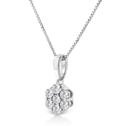 14KT White Gold 1/2 cttw Diamond Floral Cluster Pendant Necklace (HI, SI2-I1)