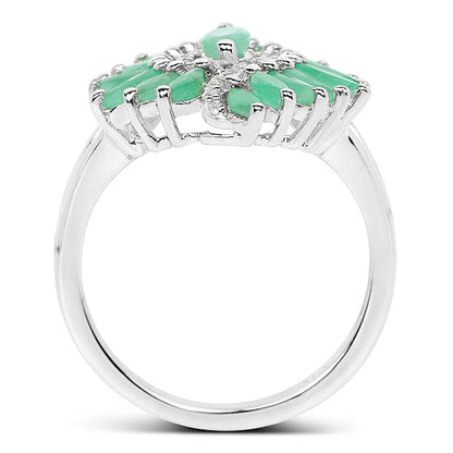 1.63 Carat Genuine Emerald and White Zircon .925 Sterling Silver Ring