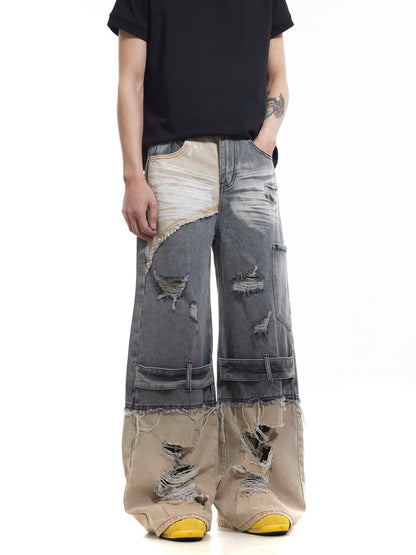 Niche Heavy Industry Washed Damaged Stitching Skinny Jeans